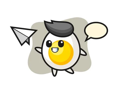 Boiled egg cartoon character throwing paper airplane Stock Illustration