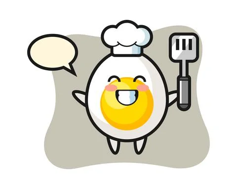 Boiled egg character illustration as a chef is cooking Stock Illustration