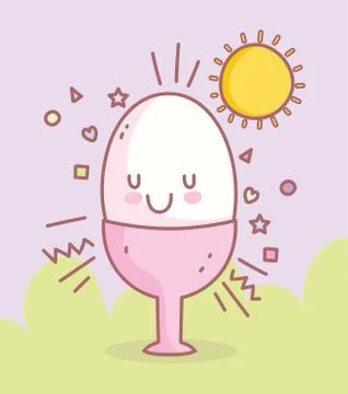 Boiled egg in cup character menu restaurant cartoon food cute Illustrazione stock