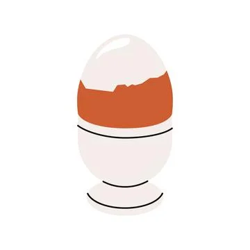 Boiled egg in cup. Cooked eggshell with yolk protein in eggcup Stock Illustration