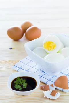 Boiled egg in cup Stock Photos