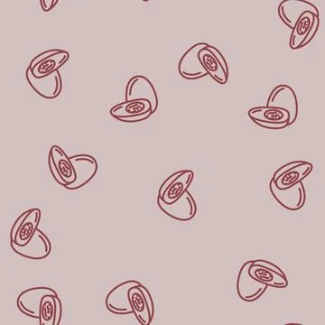 Boiled egg cut hen line vector seamless pattern Stock Illustration