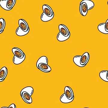 Boiled egg cut hen vector seamless pattern Stock Illustration