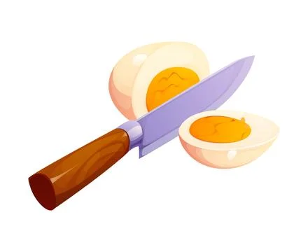 Boiled egg cutting with knife, cooking process Stock Illustration