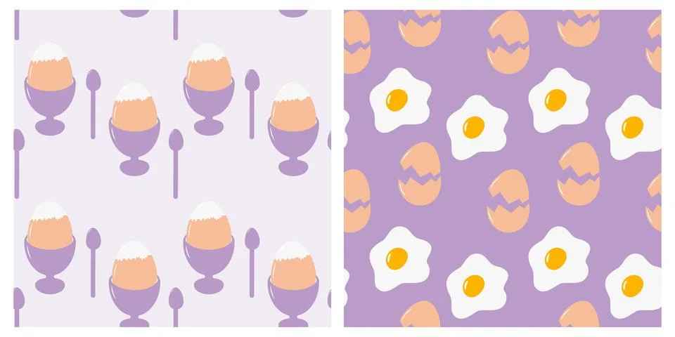 Boiled egg in Egg Bow and Fried eggs with cracked Eggshell Seamless Pattern 스톡 일러스트