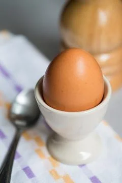 Boiled egg in eggcup for breakfast Stock Photos