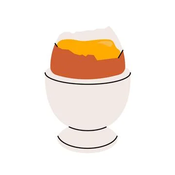 Boiled egg in eggcup. Cooked eggshell with yolk protein in cup Stock Illustration