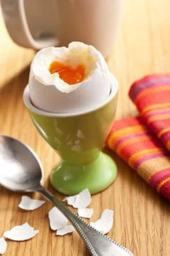 Boiled egg in eggcup Stock Photos