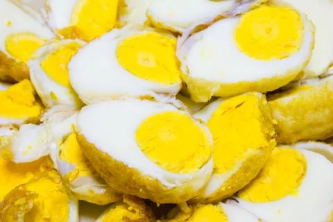 Boiled egg fried in plate Stock Photos