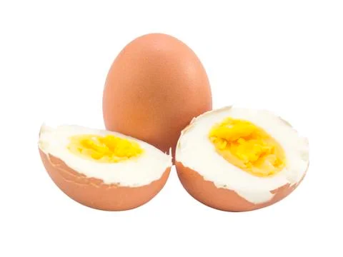 Boiled egg half cut with raw material Stock Photos