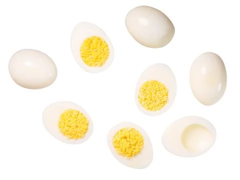 Boiled egg halves, top view, paths Stock Photos
