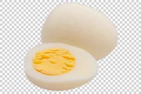 Boiled egg isolate. Cut boiled peeled egg. Stock Photos