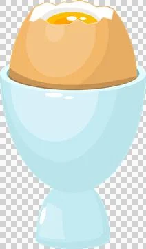 A boiled egg in a light blue egg cup with the top part of the shell removed.. Stock Illustration