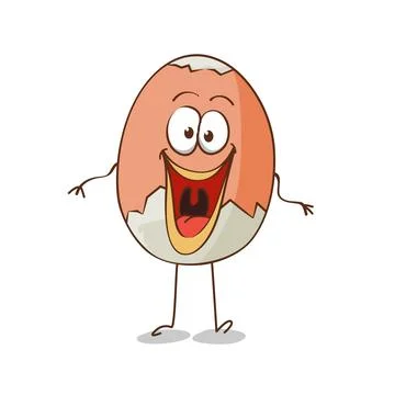 A boiled egg with a mad face and arms and feet. Food emoticon cartoon Stock Illustration
