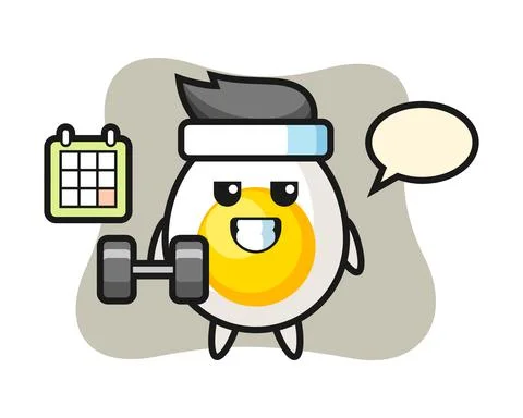 Boiled egg mascot cartoon doing fitness with dumbbell Stock Illustration