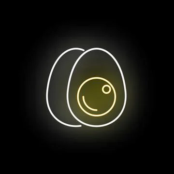 Boiled egg neon light glow black background Stock Illustration