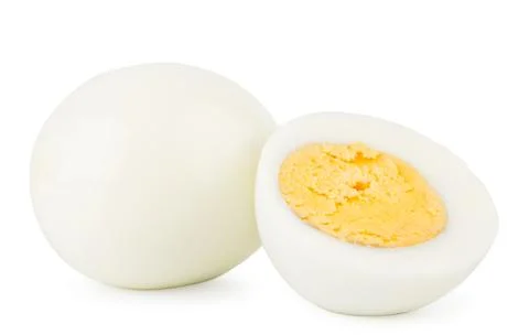 Boiled egg peeled and half on a white. Isolated Stock Photos