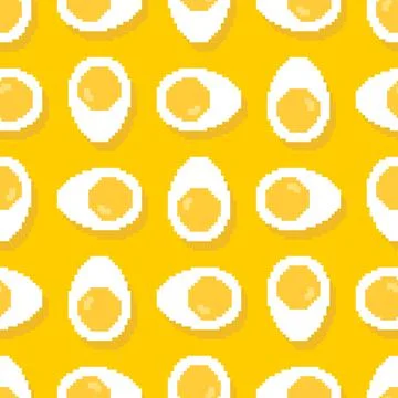 Boiled egg pixel art pattern seamless. Half an egg 8 bit background. pixelate Stock Illustration