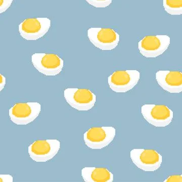 Boiled egg pixel art pattern seamless. Half an egg 8 bit background. pixelate 스톡 일러스트