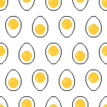 Boiled egg pixel art pattern seamless. Half an egg 8 bit background. pixelate 스톡 일러스트