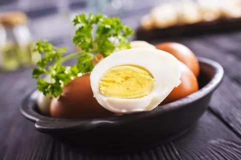Boiled egg on a plate Stock Photos