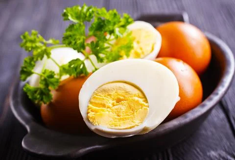 Boiled egg on a plate Stock Photos