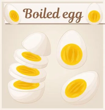 Boiled egg without shell vector icon, cooked eggs halves and slices cartoon Stock Illustration