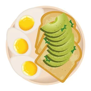 Boiled eggs with bread and avocados Stock Illustration