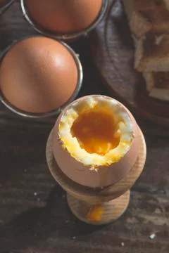 Boiled eggs breakfast table Stock Photos