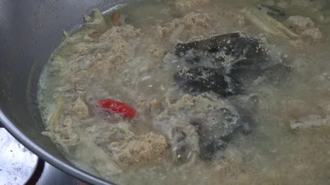 Boiled eggs fish soup. Stock Footage 93515191