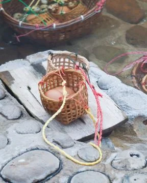 Boiled eggs  at hot spring. Stock Photos