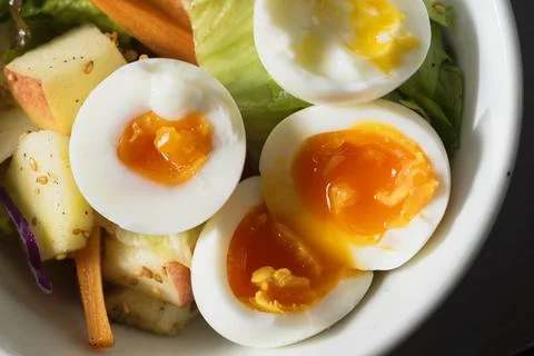 Boiled eggs with vegetables closeup Stock Photos