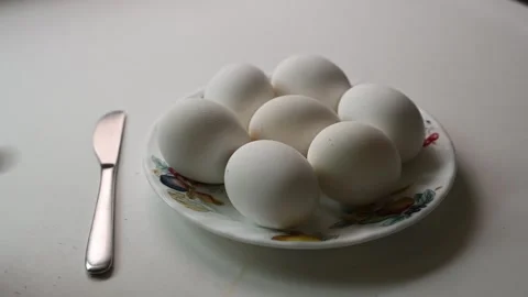Boiled Eggs on a White Plate for Healthy High Protein Eating Vidéo 345340976