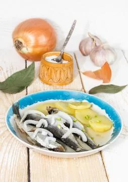 Boiled fish with potatoes Stock Photos