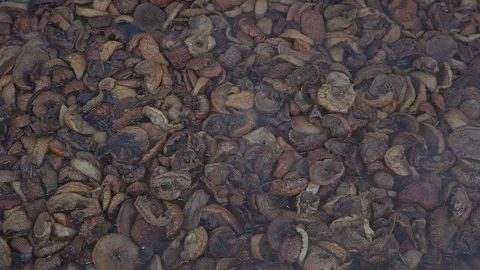 Boiled hot compote from dried apples Stock Footage 302748620