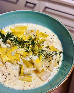 Boiled leeks Stock Photos