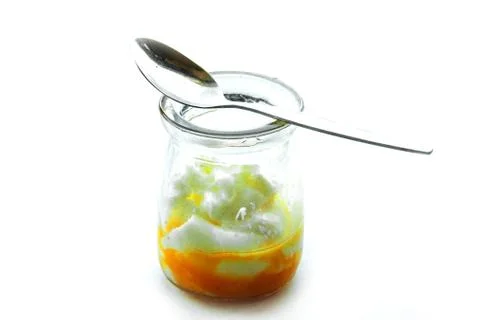 Boiled minute egg and fish sauce for breakfast Stock Photos