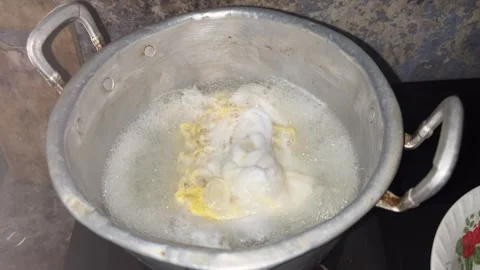 Boiled noodles with egg close up Video stock 306728419