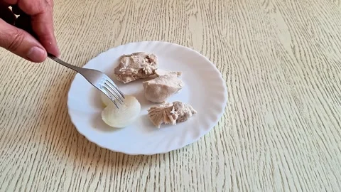 Boiled Onions and Chicken Served on a White Plate Video stock 344185975