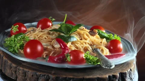 Boiled pasta with vegetables Stock Footage 263507231