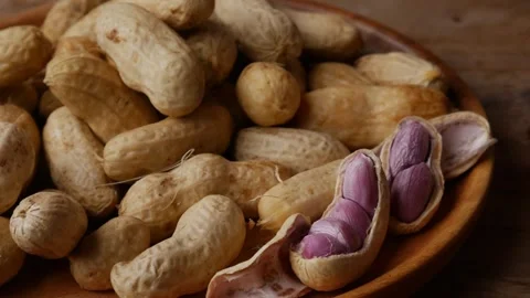 Boiled peanuts in shell with purple violet skin kernels revealed Video stock 331901004