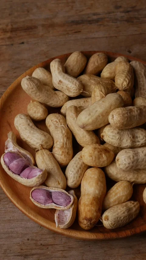 Boiled peanuts in shell with purple violet skin kernels revealed Video stock 331901033