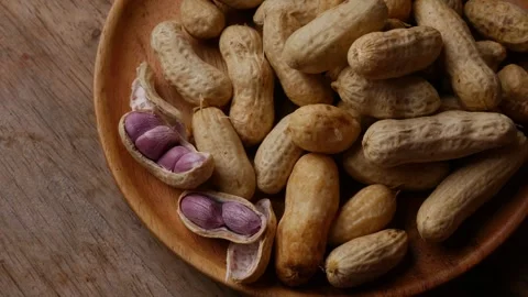 Boiled peanuts in shell with purple violet skin kernels revealed Stock Footage 332831336