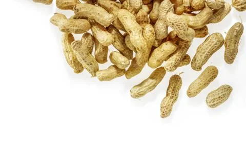 Boiled peanuts on white background with space. Stock Photos