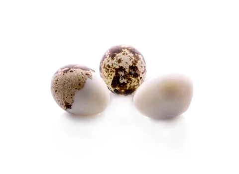 Boiled quail eggs on white background Stock Photos