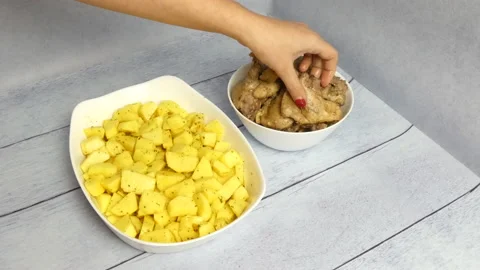 Boiled raw duck meat with potatoes and spices ready for cooking 4k footage video Stock Footage 170339698