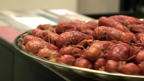 Boiled red crayfish on a plate Stock Footage 114122181