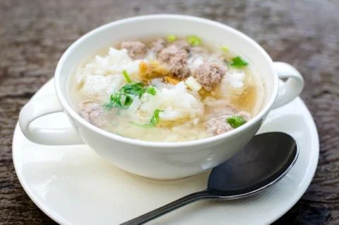 Boiled rice with pork Stock Photos