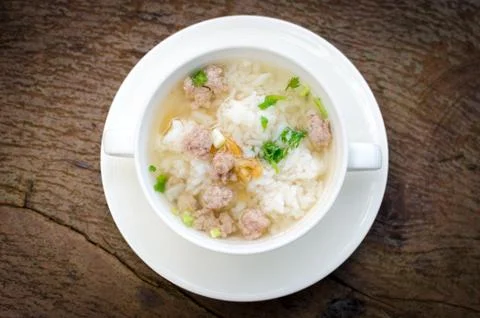 Boiled rice with pork Stock Photos