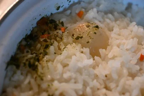 Boiled Rice in Pot Close-Up, Basic Food Preparation Concept 写真素材